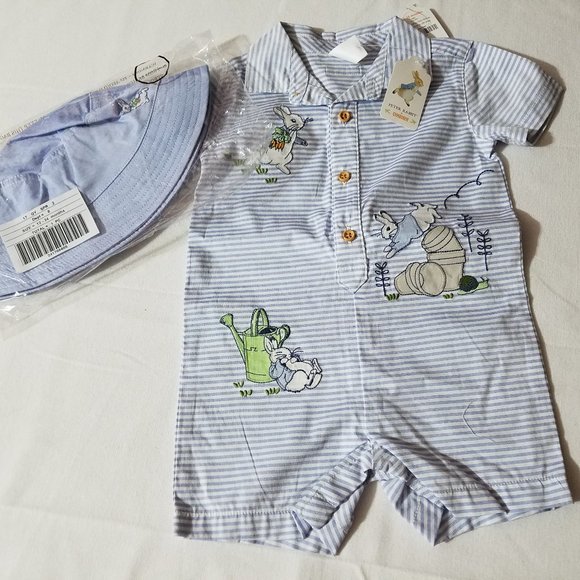 Gymboree Peter Rabbit NWT 12-18 month Romper 12-24 Hat Easter set summer.
